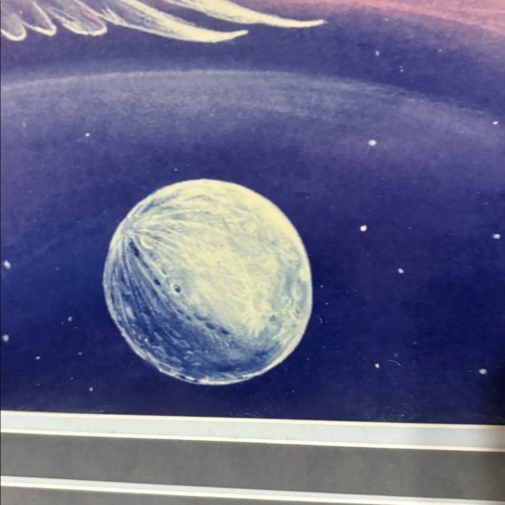 1992 Large Framed Art Ethereal Shaman Native American Design Eagle & Full Moon - Picture 7 of 17